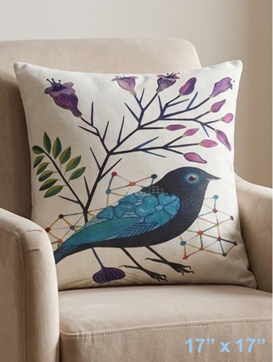 Double Sided Bird Print Cushion & Filler
